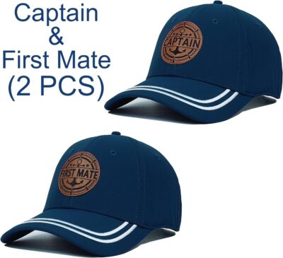 Captain and First Mate Hat for Men Women,Cool Boat Gifts for Boat Owners or Boat Costume,White/Blue