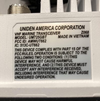 Uniden UM725GBT Marine VHF Radio, All USA, Canada, and Intl. Marine Channels, 1Watt/25Watt Transmit Power, Largest LCD Screen in Class, NOAA Weather Channels, Speaker Mic, GPS Built-in, and Bluetooth