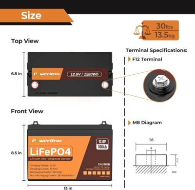 12V 100Ah LiFePO4 Lithium Battery with Smart APP, 4000-8000 Deep Cycles LiFePO4 Battery, Built-in 100A BMS, Real-Time Battery Monitor Function for RV, Marine, Off Grid Applications