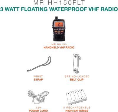 Cobra Marine Radio - MR HH150 FLT - 3 Watt, Floating, Long Range, Handheld, VHF Radio, NOAA, International, Waterproof, Submersible, Weather Alerts, LCD Screen, Belt Clip