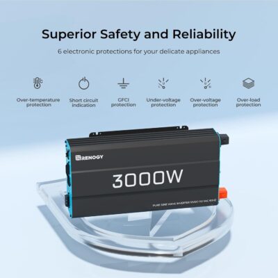 Renogy 3000W Pure Sine Wave Inverter 12V DC to 120V AC Converter for Home, RV, Truck, Off-Grid Solar Power Inverter with Built-in 5V/2.1A USB, AC Hardwire Port, Remote Controller - Image 4