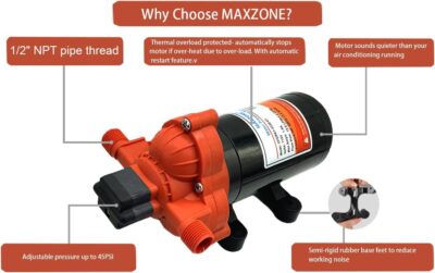 MAXZONE Water Diaphragm Pump 12 Volt DC 4.0 GPM 50PSI, On Demand Self-priming Water Pump for RV Caranvan Marine Camper Sprayer