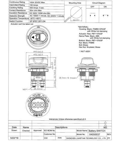 Jtron Battery Disconnect Switch Max.32V DC 100A Cont 150A INT Battery Switches for Boatsh for Car Off-Road Vehicle Truck Boat RV Marine(ON-OFF/100A)