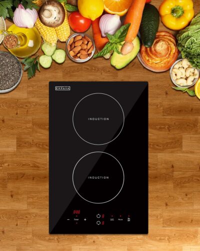 Empava Electric Stove Induction Cooktop Vertical with 2 Burners Vitro Ceramic Smooth Surface Glass in Black 120V, 12 Inch