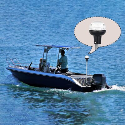 Besramtic Boat Stern Light Anchor Light LED Marine Spring Flexible Pole All Round White USCG 2 NM Removable 2 Pin Plug In with Threaded Base 12 Volts 36 Inches (Glass Fiber Pole)