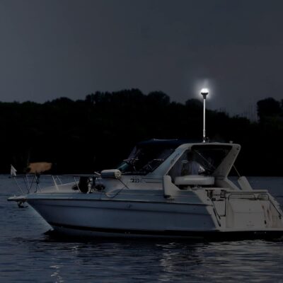 Besramtic Boat Stern Light Anchor Light LED Marine Spring Flexible Pole All Round White USCG 2 NM Removable 2 Pin Plug In with Threaded Base 12 Volts 36 Inches (Glass Fiber Pole)