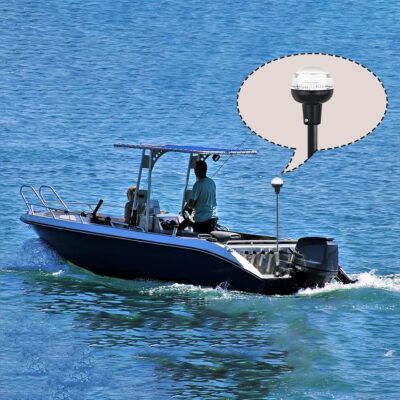 Besramtic Boat Stern Light Anchor Light LED Marine Spring Flexible Pole All Round White USCG 2 NM Removable 2 Pin Plug In with Threaded Base 12 Volts 36 Inches (Glass Fiber Pole)