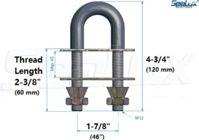 SeaLux Marine AISI 316 Stainless Steel Hea vy Duty Class III Bow Eye withTaper Safety Lock Nut 1/2" (M12) Stock (4-3/4") Length, 6000 lbs Capacity