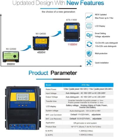 MOES Dual Power Controller 50A 5500 Watt Automatic Transfer Switch for Off Grid Solar Wind System ATS DC 12V 24V 48V AC 110V 220V.