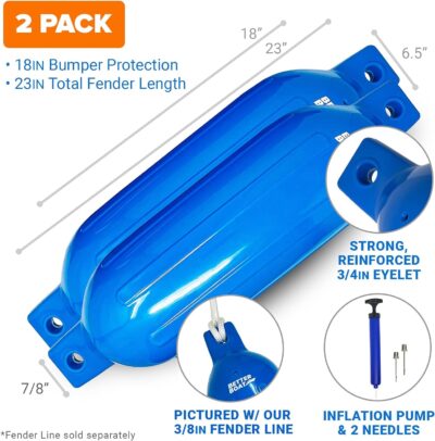 2 Pack Boat Fenders  23" x 6.5" Black, Blue or White