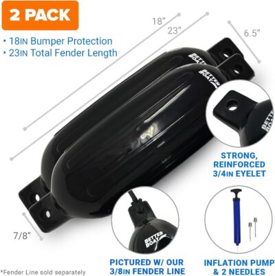 2 Pack Boat Fenders  23" x 6.5" Black, Blue or White