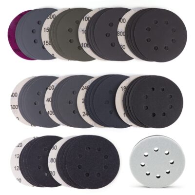 POLIWELL 120pcs 5 Inch Sanding Discs Hook  Loop 8 Holes