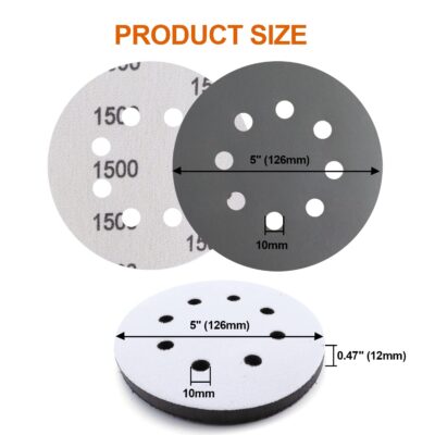 POLIWELL 120pcs 5 Inch Sanding Discs Hook  Loop 8 Holes