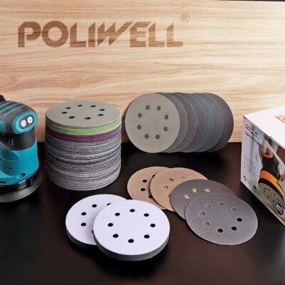 POLIWELL 120pcs 5 Inch Sanding Discs Hook  Loop 8 Holes