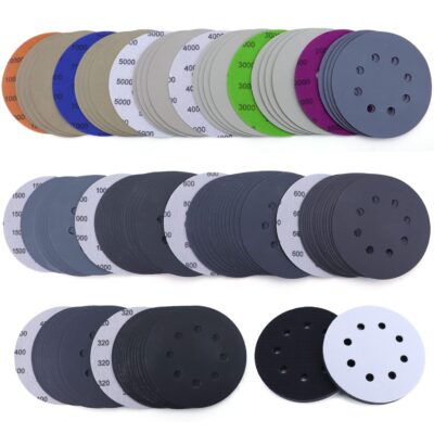 POLIWELL 120pcs 5 Inch Sanding Discs Hook  Loop 8 Holes