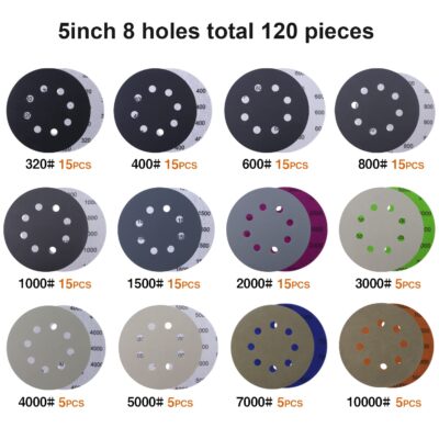 POLIWELL 120pcs 5 Inch Sanding Discs Hook  Loop 8 Holes