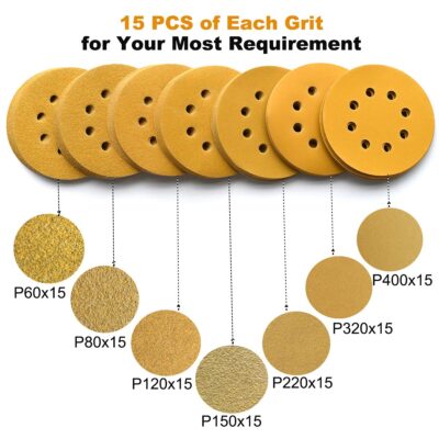 100-Pack 5-Inch 8-Hole Hook and Loop Sanding Discs 320-Grit