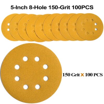 100-Pack 5-Inch 8-Hole Hook and Loop Sanding Discs 320-Grit