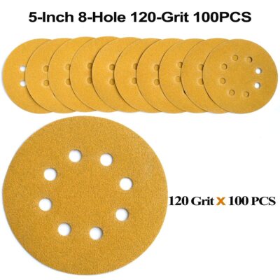 100-Pack 5-Inch 8-Hole Hook and Loop Sanding Discs 320-Grit