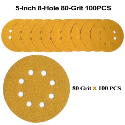 100-Pack 5-Inch 8-Hole Hook and Loop Sanding Discs 320-Grit