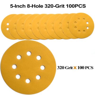 100-Pack 5-Inch 8-Hole Hook and Loop Sanding Discs 320-Grit