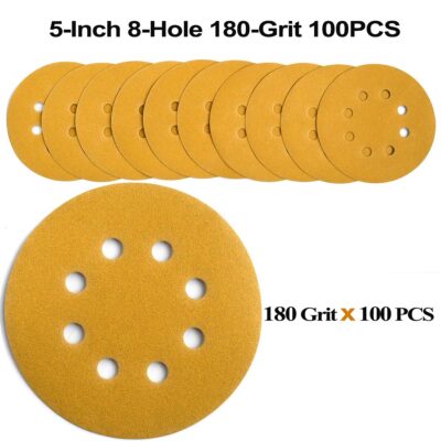 100-Pack 5-Inch 8-Hole Hook and Loop Sanding Discs 320-Grit