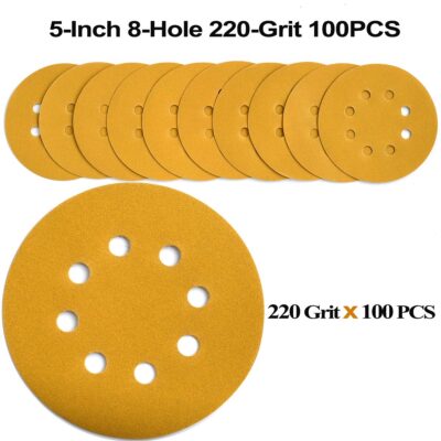 100-Pack 5-Inch 8-Hole Hook and Loop Sanding Discs 320-Grit