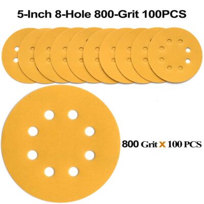 100-Pack 5-Inch 8-Hole Hook and Loop Sanding Discs 320-Grit