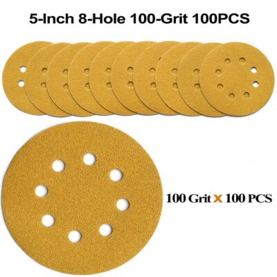 100-Pack 5-Inch 8-Hole Hook and Loop Sanding Discs 320-Grit