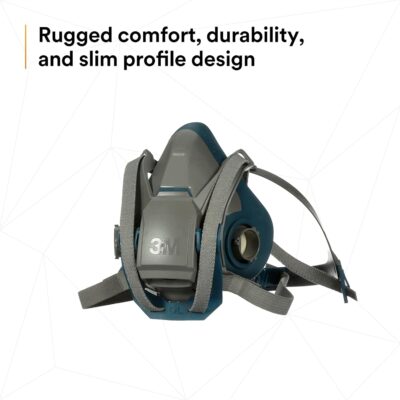 3M Rugged Comfort Quick Latch Half Facepiece Reusable Respirator 6503QL, NIOSH, Cool Flow Exhalation Valve, Bayonet Connection, Silicone Face Seal, for Gases, Vapors, Dust, Maintenance, Construction,L