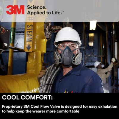 3M Rugged Comfort Quick Latch Half Facepiece Reusable Respirator 6503QL, NIOSH, Cool Flow Exhalation Valve, Bayonet Connection, Silicone Face Seal, for Gases, Vapors, Dust, Maintenance, Construction,L