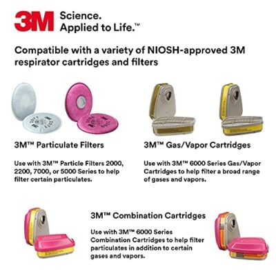 3M Rugged Comfort Quick Latch Half Facepiece Reusable Respirator 6503QL, NIOSH, Cool Flow Exhalation Valve, Bayonet Connection, Silicone Face Seal, for Gases, Vapors, Dust, Maintenance, Construction,L