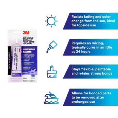 3M Marine Adhesive Sealant 4000 UV, PN06580, White, 295 mL Cartridge, 10 Fl Oz (Pack of 1)