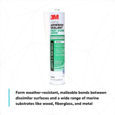 3M Marine Adhesive Sealant Fast Cure 4200 (06560) – Semi-Permanent Flexible Adhesive Sealant for Boats and RVs – White - 1/10 Gallon