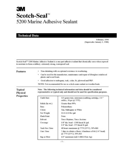 3M Marine Adhesive Sealant 5200 (06500) Permanent Bonding and Sealing for Boats and RVs Above and Below the Waterline Waterproof Repair, White, 10 fl oz Cartridge