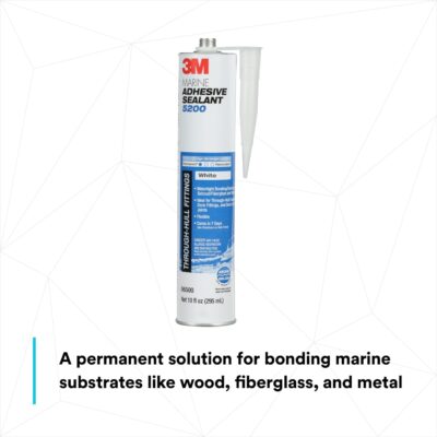 3M Marine Adhesive Sealant 5200 (06500) Permanent Bonding and Sealing for Boats and RVs Above and Below the Waterline Waterproof Repair, White, 10 fl oz Cartridge