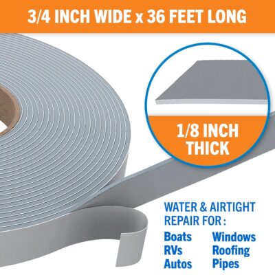 Butyl Tape RV and Marine Boat Windows and Sealing White Double Sided Putty Tape RV Window Seal Kit Butyl Sealant Tape Outdoor Waterproof Rubber Caulking Tape 1/8 x 3/4 x 36 FT White