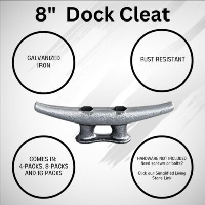 Simplified Living 8" Dock Cleat | Weatherproof Galvanized Cast Iron 8 Inch Boat Cleat Tie Downs for Marine Pier or Decorative Nautical Maritime Décor | 4, 8, or 16 Pack