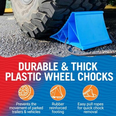 Trailer Wheel Chocks with Rope or Wheel Dock for Boat Trailer Travel Camper and RV Accessories Wheel Chocks for Travel Trailers and all Trailer Tires Wheeldock Tire Chock Blocks