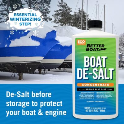 Boat De-Salt Concentrate Salt Remover for Flusher Motors Marine Boats Watercraft Engines Winterize Cleaner & Boat Wash Cleanser to Wash Salt Away and Off to use with or Without Mixer Flush Kit