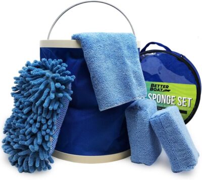 Boat Cleaner and Car Wash Sponges Non Scratch Microfiber Sponge Bucket & Microfiber Wash Cloths Complete Interior Exterior Seats Fiberglass Boat Hull & Car Cleaning Kit Washing & Detailing Supplies