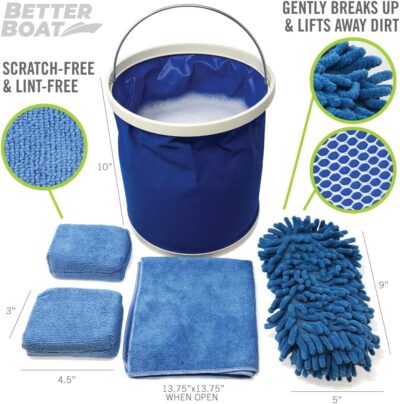 Boat Cleaner and Car Wash Sponges Non Scratch Microfiber Sponge Bucket & Microfiber Wash Cloths Complete Interior Exterior Seats Fiberglass Boat Hull & Car Cleaning Kit Washing & Detailing Supplies