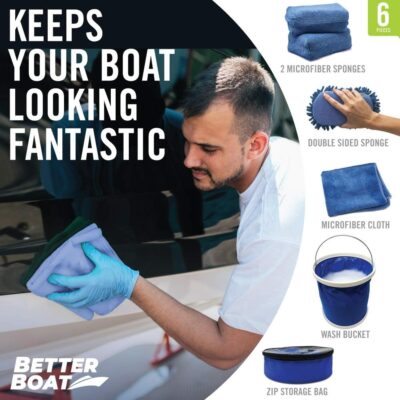 Boat Cleaner and Car Wash Sponges Non Scratch Microfiber Sponge Bucket & Microfiber Wash Cloths Complete Interior Exterior Seats Fiberglass Boat Hull & Car Cleaning Kit Washing & Detailing Supplies