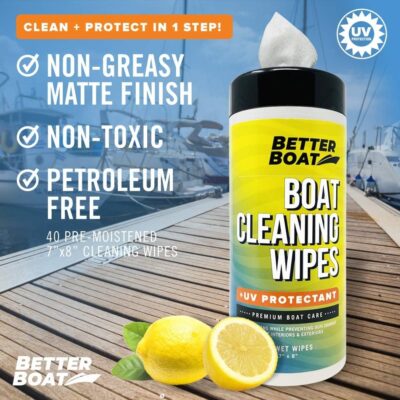 Boat Cleaner Wipes with UV Protection Boat Vinyl Cleaner and Protectant Car Leather Marine Boat Seat Cleaner Dashboard & Console Boat Cleaning Supplies Interior and Exterior Clean & Wash Products