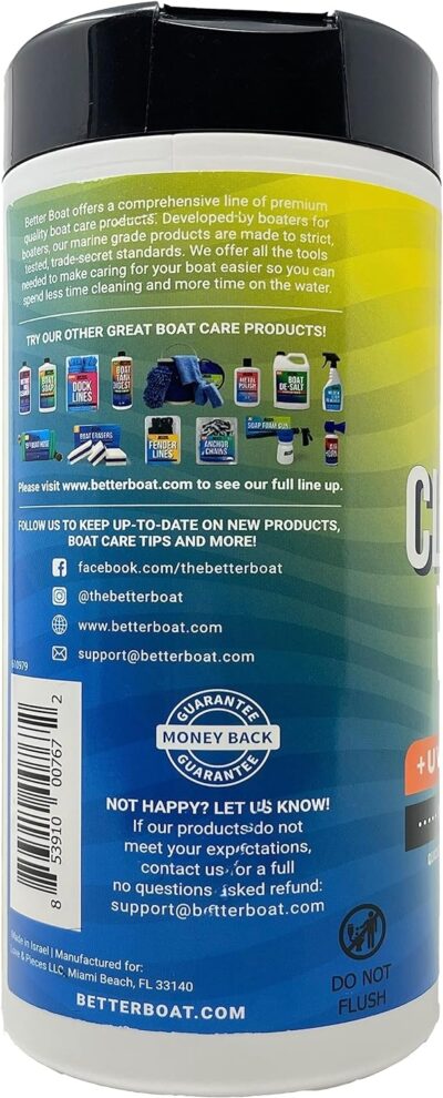 Boat Cleaner Wipes with UV Protection Boat Vinyl Cleaner and Protectant Car Leather Marine Boat Seat Cleaner Dashboard & Console Boat Cleaning Supplies Interior and Exterior Clean & Wash Products