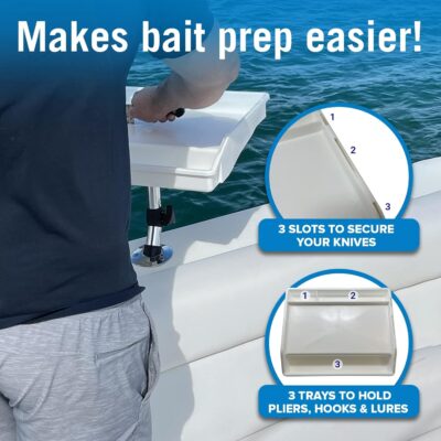 Boat Cutting Board Rod Holder Bait Station and Filet Table for Boat Fish Cleaning Board Fish Fillet Tray Measuring Mate Fishing Mounts in Single Rods | Marine Accessories for Center Console & Pontoon