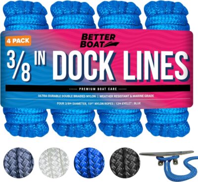 Boat Dock Lines & Rope Boat Ropes for Docking 1/2" Line Braided Mooring Marine Rope 25FT 1/2 Inch Nylon Rope Boat Dock Lines for Docking Boat Lines Boating Rope Braided with Loop Black 2 Pk