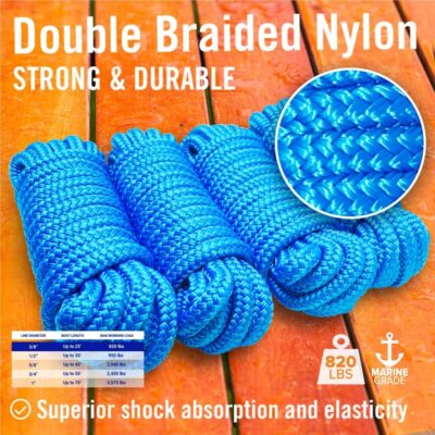 Boat Dock Lines & Rope Boat Ropes for Docking 1/2" Line Braided Mooring Marine Rope 25FT 1/2 Inch Nylon Rope Boat Dock Lines for Docking Boat Lines Boating Rope Braided with Loop Black 2 Pk