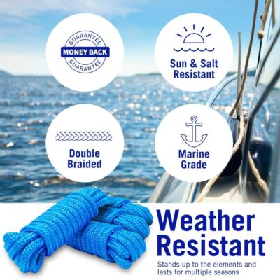 Boat Dock Lines & Rope Boat Ropes for Docking 1/2" Line Braided Mooring Marine Rope 25FT 1/2 Inch Nylon Rope Boat Dock Lines for Docking Boat Lines Boating Rope Braided with Loop Black 2 Pk