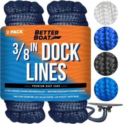 Boat Dock Lines & Rope Boat Ropes for Docking 1/2" Line Braided Mooring Marine Rope 25FT 1/2 Inch Nylon Rope Boat Dock Lines for Docking Boat Lines Boating Rope Braided with Loop Black 2 Pk